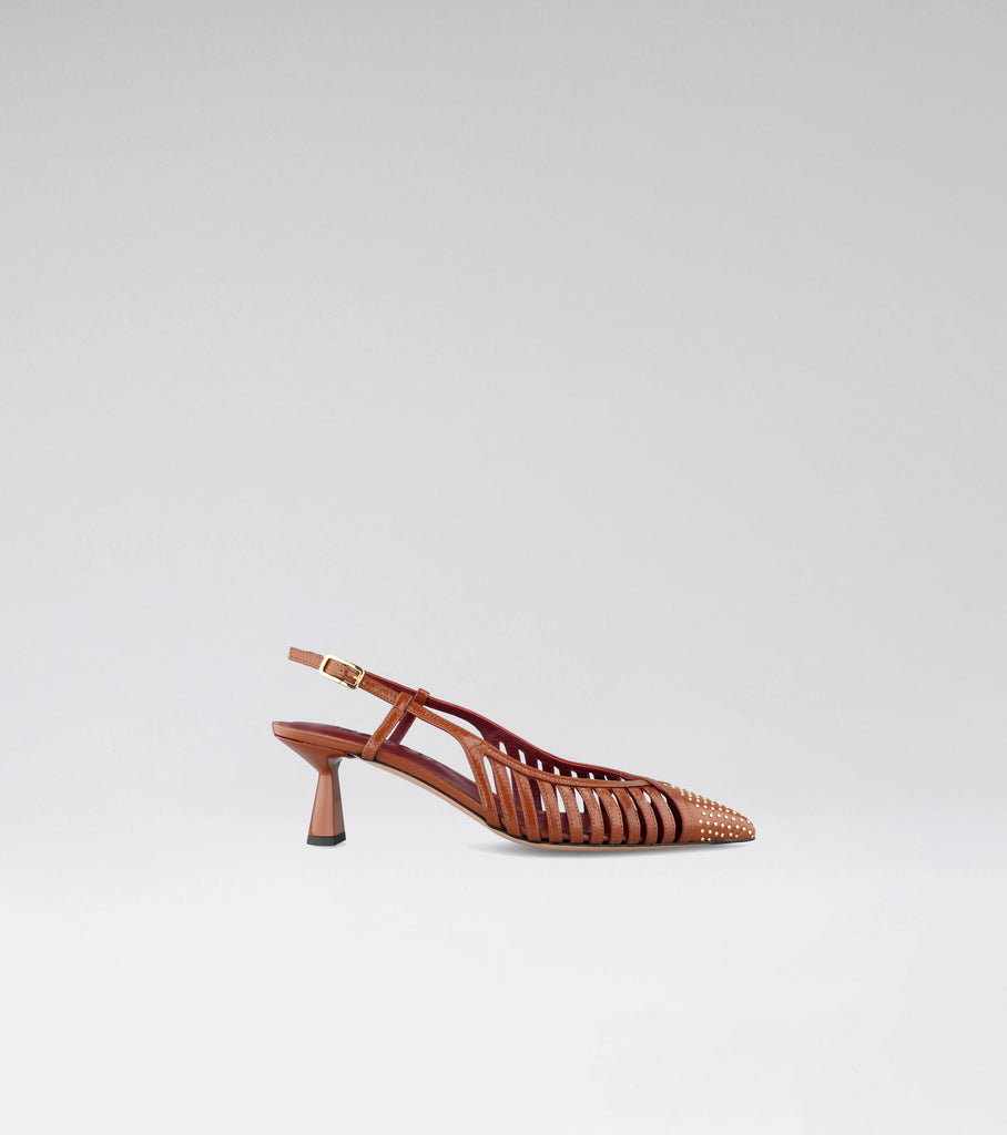 DREAM leather slingback with a studded pointed toe and 60 mm heel.
