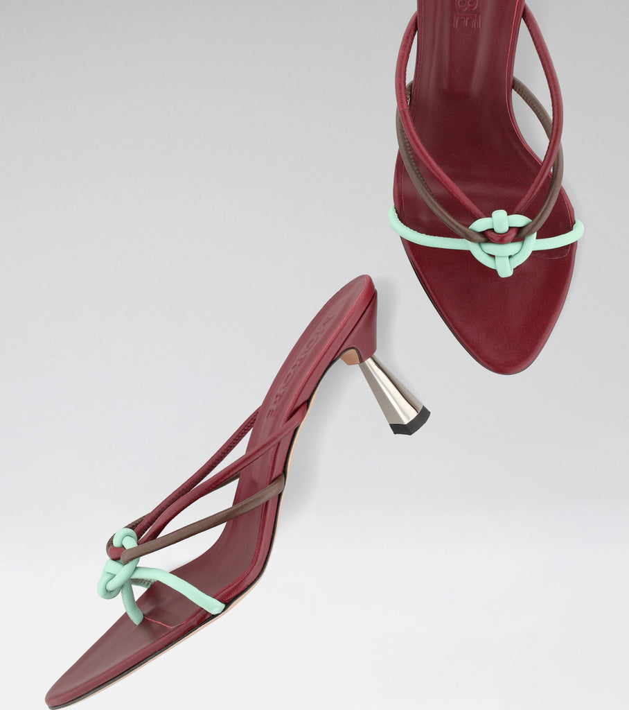 high heel mules in bordeau 