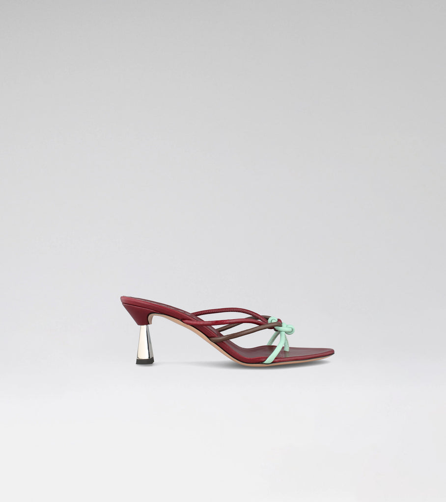 high heel mules in bordeau 