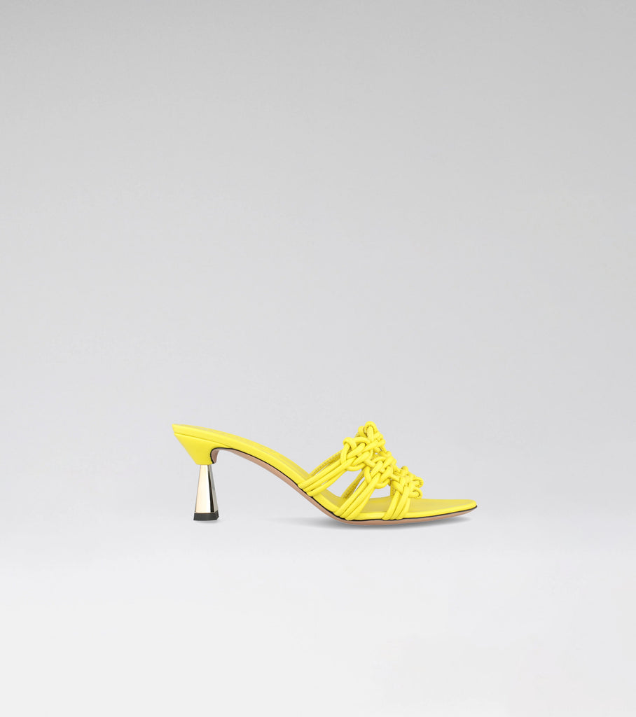high heel mules in bright yellow 
